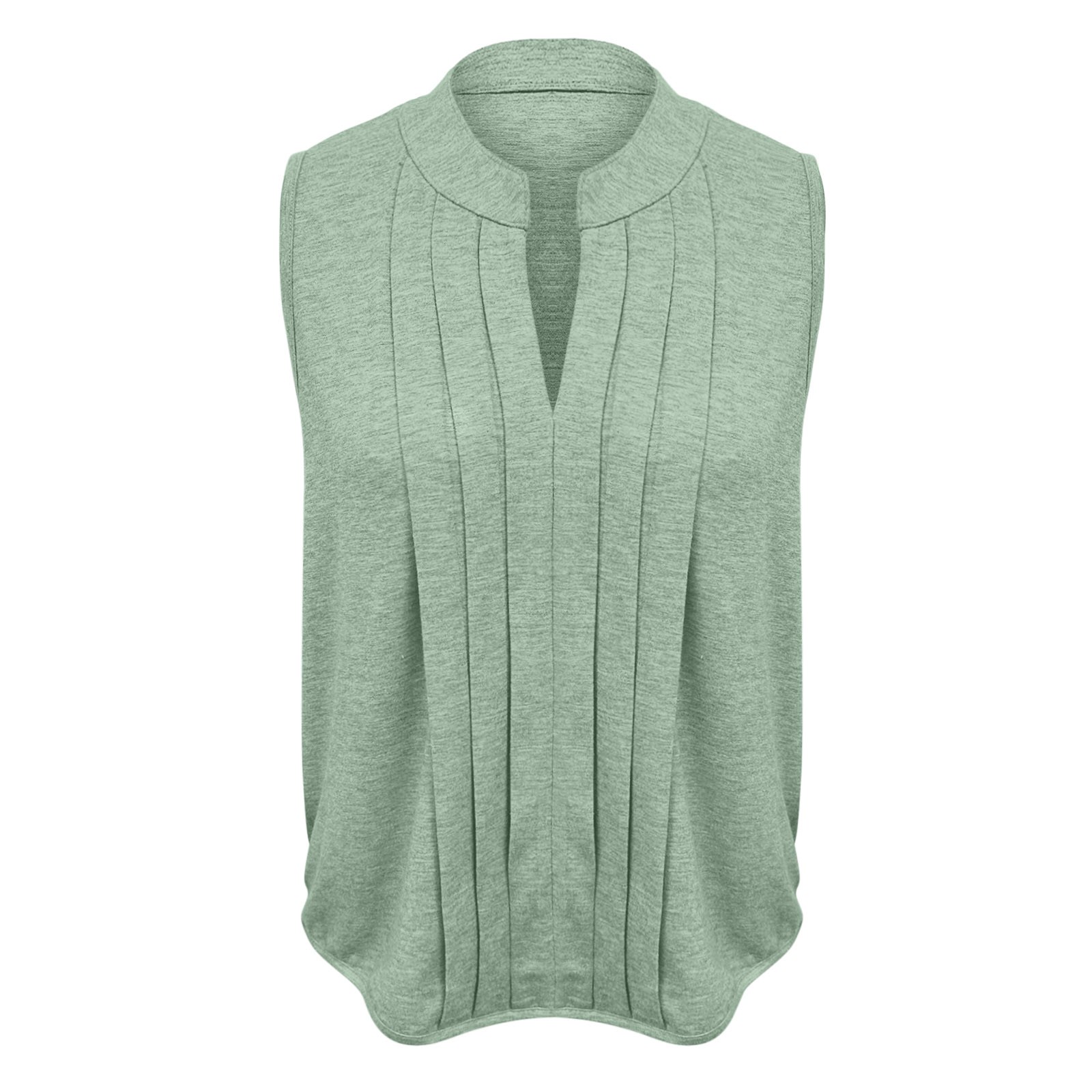thumbnail image 4 of Top sin mangas con cuello en V y pliegues para mujer, poliéster-spandex, tallas S-XXL, elegante/casual, bloques de color, 4 of 5